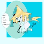 clothing dress female lipstick looking_at_viewer makeup not_furry simple_background smile solo wide_hips eddiebrije nintendo pokemon generation_3_pokemon humanoid jirachi legendary_pokemon pokemon_(species) 1:1 absurd_res hi_res