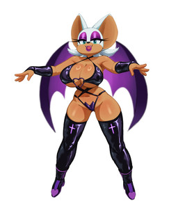 alternative_fashion anthro bat_wings big_breasts black_clothing black_nose breasts cleavage clothed clothing eyelashes eyeshadow fangs female fur goth green_eyes huge_breasts lipstick looking_at_viewer makeup membrane_(anatomy) membranous_wings navel open_mouth purple_clothing purple_eyeshadow purple_lipstick purple_wings simple_background solo tan_body tan_fur teeth thick_thighs white_background white_body white_fur wide_hips wings grimy291 sega sonic_the_hedgehog_(series) rouge_the_bat bat mammal hi_res