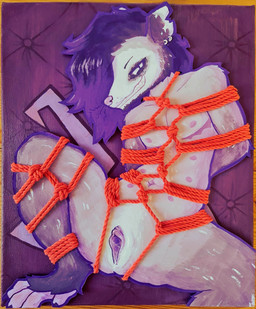 8_nipples andromorph anthro arms_tied_behind_back bdsm bodily_fluids body_harness bondage bound clitoral_hood ear_piercing ear_ring eye_bags facial_hair frogtied genital_fluids genitals grey_body grin hair hands_tied harness harness_only intersex legs_tied looking_at_viewer male mastectomy_scar multi_nipple nipples padded_room painted_background piercing presenting presenting_vulva pubes purple_hair purple_vulva restraints ring_piercing rope rope_bondage rope_harness scar sidecut sitting smile solo spread_legs spreading vaginal_fluids vulva jitteryposs ray_(jitteryposs) american_opossum mammal marsupial absurd_res acrylic_painting_(artwork) hi_res mixed_media painting_(artwork) traditional_media_(artwork) traditional_painting_(artwork) trans_(lore) trans_man_(lore)