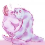 comic disney duo frottage horn humanoid japanese japanese_text johnny_worthington kissing male male/male monster monsters_inc muscular penile pixar sex simple_background sulley text thought_bubble zinpatink_m