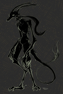 anthro bone digitigrade horn long_tail male scarf simple_background skull skull_head slim solo standing tail thin_tail the_foxitect unknown_species 2:3 absurd_res digital_drawing_(artwork) digital_media_(artwork) hi_res
