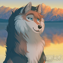 ambiguous_gender black_body black_fur black_nose blue_eyes brown_eyebrows eyebrows eyelashes fangs feral fluffy fur inner_ear_fluff lake long_snout multicolored_body multicolored_fur open_mouth orange_body orange_fur outside snout solo teeth tuft water white_body white_fur quaylak canid canine canis mammal wolf 1:1 colored digital_drawing_(artwork) digital_media_(artwork) half-length_portrait portrait shaded