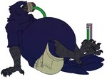 4_toes 5_fingers anisodactyl anthro avian_feet beak belly belly_inflation big_belly biped black_beak black_body black_claws black_eyebrows black_feathers bottomwear claws clothed clothing digitigrade eyebrows feathers feet finger_claws fingers green_eyes hose hose_inflation inflation liquid_inflation male open_beak open_mouth overweight overweight_anthro overweight_male scuted_arms scutes shorts side_view simple_background sitting solo stuffing tail tail_feathers tape toe_claws toes topless tube water_inflation weight_gain white_background the-narutoshi schwarz_(mattman) avian bird corvid corvus_(genus) crow oscine passerine 2017 digital_media_(artwork) flat_colors