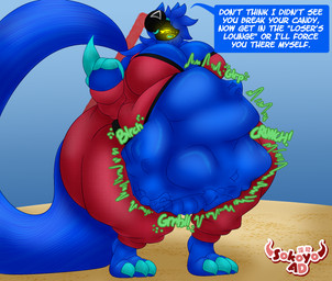 3_toes 4_fingers annoyed anthro belly big_belly big_breasts big_feet blue_body blue_fur blue_hair bone bones_in_stomach breast_squish breasts claws clothed clothing cybernetics digestion digestion_noises feet female fingers forced fur hair jumpsuit long_tail looking_at_viewer machine navel onomatopoeia open_clothing open_jumpsuit open_mouth open_topwear protogen_visor raised_finger sound_effects speech_bubble squish standing struggling struggling_prey tail text toes topwear unwilling_prey vore yellow_eyes sokoyo_owo netflix squid_game starry_(sokoyo_owo) canid canine cyborg mammal protogen english_text hi_res
