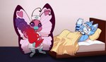 antennae_(anatomy) anthro bed bed_sheet bedding bedroom biped black_claws blue_body blue_ears blue_eyes blue_fur blue_tail claws clothed clothed_anthro clothed_female clothing dildo dipstick_tail duo female finger_claws footwear fur furniture green_clothing green_headwear headgear headwear heart_(marking) holding_dildo holding_object holding_sex_toy huge_dildo legwear looking_at_another looking_at_viewer lying male markings multicolored_body multicolored_clothing multicolored_dildo multicolored_footwear multicolored_fur multicolored_headwear multicolored_stripes multicolored_tail nurse nurse_clothing nurse_headwear nurse_uniform on_back on_bed open_mouth pattern_clothing pattern_footwear pattern_legwear pattern_socks pink_body pink_clothing pink_footwear pink_markings pink_stripes pink_wings purple_dildo red_dildo scared scared_expression scared_face sex_toy smile smiling_at_viewer snout socks standing striped_clothing striped_footwear striped_socks stripes tail tail_markings teeth two_tone_body two_tone_clothing two_tone_dildo two_tone_footwear two_tone_fur two_tone_headwear two_tone_stripes two_tone_tail uniform white_body white_clothing white_footwear white_fur white_headwear white_inner_ear white_nose white_stripes white_tail white_tail_tip wing_markings wings badhedgehog nintendo pokemon buttershe fan_character quetzalli_(darkmirage) arthropod assimilative_feline butterfly butterfree felid feline generation_1_pokemon insect lepidopteran mammal pokemon_(species) 2018 digital_media_(artwork)