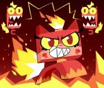 feral fire forked_tongue lego_brick open_mouth red_body red_eyes teeth tongue yellow_sclera driosawm cartoon_network lego the_lego_movie unikitty! angry_kitty unikitty animate_inanimate felid feline mammal 2018 digital_media_(artwork) hi_res