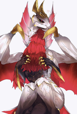 claws covering covering_crotch crossed_legs female feral frill_(anatomy) grey_body grey_scales heart_symbol horn knock-kneed legs_together looking_at_viewer membrane_(anatomy) membranous_frill membranous_wings red_eyes red_membrane scales solo tuft wings yellow_horn negativezm617 capcom monster_hunter elder_dragon malzeno 2026 digital_drawing_(artwork) digital_media_(artwork) hi_res