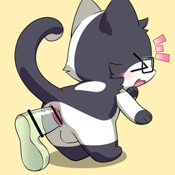 >_< anal anal_masturbation anal_penetration anus ass_out backsack balls big_dildo black_body black_fur blush blush_lines butt censor_bar cheek_tuft chibi dildo dildo_in_ass dildo_insertion dipstick_tail eyes_closed eyewear facial_tuft faux_gaping_anus fur genitals glasses ineffective_censorship large_penetration leaning leaning_forward leg_markings male markings masturbation multicolored_body multicolored_fur neck_tuft object_in_ass penetration pink_anus presenting presenting_hindquarters raised_tail rectangular_glasses sex_toy sex_toy_in_ass sex_toy_insertion socks_(marking) solo tail tail_markings transparent_dildo transparent_sex_toy tuft two_tone_body two_tone_fur white_balls white_body white_fur konzaburou reboot_(character) reboot_(reboot) domestic_cat felid feline felis mammal tuxedo_cat 1:1 censored