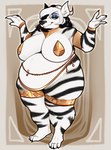 anthro big_breasts body_jewelry breasts female gold_(metal) gold_jewelry horn hyper jewelry jewelry_only obese overweight piercing slightly_chubby slightly_chubby_female solo thick_thighs wide_hips fake_anna equid equine hybrid mammal zebra hi_res