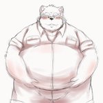 anthro belly blush bottomwear clothing kemono male overweight overweight_anthro overweight_male pants simple_background solo white_background ibuki_haruno canid canine mammal raccoon_dog tanuki 1:1 2012