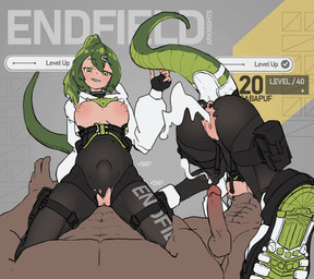 big_breasts big_penis bodily_fluids breasts butt cfnm clothed clothed_female clothing cum cum_from_vagina cum_in_vagina cum_inside dark_body dark_skin duo ejaculation female female_on_human female_penetrated first_person_view gameplay_mechanics genital_fluids genitals green_hair green_tail hair human_penetrating_female latex leaking_cum level_up light-skinned_female light_body light_skin male male/female male_penetrating male_penetrating_female muscular muscular_male penetration penile penile_penetration penis penis_in_vagina ponytail sex smile tail teeth vaginal vaginal_penetration vulva sabapuf arknights arknights:_endfield hypergryph studio_montagne fluorite_(arknights) alligator alligatorid crocodilian human humanoid mammal reptile scalie 2d_animation animated frame_by_frame