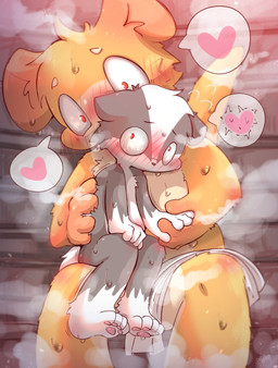 4_fingers age_difference anthro aroused blush blush_lines bodily_fluids cheek_tuft duo facial_tuft fingers fur grey_body grey_fur hand_holding hand_on_back head_tuft heart_symbol imminent_sex inside looking_at_another male male/male male_anthro multicolored_body multicolored_fur nude_anthro nude_male pawpads paws pink_pawpads pupils red_eyes shaking sitting sitting_on_another size_difference small_pupils sweat tan_body tan_fur tuft two_tone_body two_tone_fur white_body white_fur yellow_body yellow_fur young young_anthro young_male n_ozisan mammal mephitid mouse murid murine rodent skunk absurd_res colored digital_drawing_(artwork) digital_media_(artwork) hi_res shaded