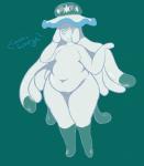 2019 absurd_res anthro belly big_belly big_butt breasts butt cnidarian cosmicscourge deep_navel digital_media_(artwork) embarrassed fan_character female flat_chested front_view generation_7_pokemon genitals hi_res marine medusozoan navel nihilego nintendo non-mammal_breasts nude overweight overweight_anthro overweight_female pear-shaped_figure pokemon pokemon_(species) pokemorph pussy simple_background slightly_chubby small_breasts solo tentacles text thick_thighs ultra_beast wide_hips