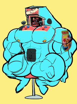 arcade_machine barazoku big_muscles erotic_arcade_machine joystick male muscular muscular_humanoid muscular_male nipples pushbutton solo what unknown_artist donkey_kong_(1981) donkey_kong_(series) mario_bros nintendo mario mayor_pauline animate_inanimate humanoid