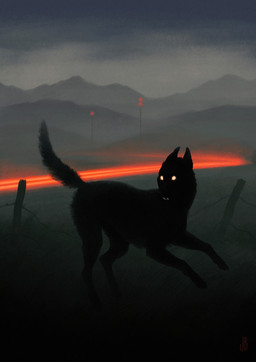 ambiguous_gender black_body black_fur detailed_background ears_back fence feral fur grass hollow_eyes lamp light_trail lights mountain_range night open_mouth outside pivoted_ears plant quadruped realistic road running sky solo white_eyes dappermouth shadow_animals_by_jemma_barton canid canine canis domestic_dog herding_dog mammal pastoral_dog 2019 absurd_res detailed digital_media_(artwork) hi_res