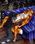 anthro bed breasts claws cunnilingus duo female fluffy fluffy_tail furniture kneeling male male/female oral pawpads sex tail vaginal jane_wolf canid canine mammal 2016 4:5 hi_res