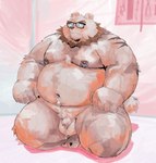 anthro belly big_belly brown_body eyewear genitals glasses kemono male moobs navel nipples overweight overweight_male penis small_penis solo tuokemao bear mammal 2024 absurd_res hi_res