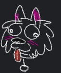 anthro black_background blep blush chalk male silly_face simple_background solo tongue tongue_out white_line_art <vampirefuuucker> canid canine canis humanoid hybrid mammal wolfdog colored_line_art sketch