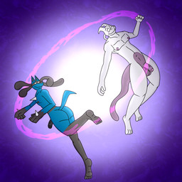 anthro athletic butt circumcised cosmic_background dreadlocks duo eye_contact femboy floating genitals looking_at_another male male/male nipples nude penis spikes star tail telekinesis wide_hips planetxylox game_freak nintendo pokemon generation_1_pokemon generation_4_pokemon legendary_pokemon lucario mewtwo pokemon_(species) 1:1 2025 absurd_res hi_res