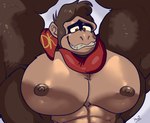 abs anthro barazoku big_muscles brown_body brown_eyes brown_fur fur huge_muscles looking_down male muscular muscular_anthro muscular_male necktie pecs pecs_focus raised_arm smile solo pinumontbalou donkey_kong_(series) nintendo donkey_kong_(character) ape gorilla haplorhine mammal primate hi_res