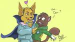 anthro brown_body brown_eyes brown_fur dialogue duo ellipsis flirting fur green_eyes heart_symbol hug licking licking_lips male male/male question_mark self_lick simple_background teeth text tongue tongue_out yellow_background tahla foodfight! daredevil_dan vlad_chocool bat mammal rodent sciurid tree_squirrel vampire 16:9 2014 english_text hi_res widescreen