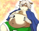 anthro belly blush bottomwear brown_body brown_fur clothing fur humanoid_hands kemono male navel overweight overweight_male shorts solo aretna mammal 2015 5:4