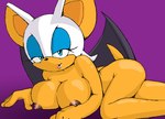 all_fours anthro big_breasts breast_rest breasts butt female half-closed_eyes looking_at_viewer membrane_(anatomy) membranous_wings narrowed_eyes nipples nude pose simple_background solo wings apostle sega sonic_the_hedgehog_(series) rouge_the_bat bat mammal