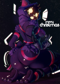 3_toes anthro armor big_butt blush breasts butt butt_focus claws clothing facial_scar feet female female_anthro fluffy foot_focus fur gauntlets gesture gloves glowing glowing_eyes hand_gesture handwear hat headgear headwear holidays hood hood_up looking_at_viewer looking_back low-angle_view paws purple_body purple_fur rear_view resting ribbons scar solo surprised text thick_thighs toes tuft v_sign wide_hips tylermissft christmas epic_games fortnite raven_team_leader bear humanoid mammal english_text hi_res