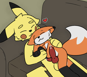 adult_on_young after_oral after_sex age_difference animal_genitalia animal_penis anthro balls big_balls big_penis black_body black_ears black_fur black_nose blonde_hair brown_tail butt canine_genitalia canine_penis chest_tuft cuddling duo eyes_closed fur furniture genitals hair hand_on_back hand_on_hand heart_symbol inside knot knotted_penis lying lying_on_another lying_on_sofa male male/male multicolored_body multicolored_ears multicolored_fur on_another on_back on_sofa orange_body orange_ears orange_fur orange_hair orange_tail penis size_difference small_penis smile sofa tail tuft two_tone_ears two_tone_tail white_body white_fur white_tail yellow_body yellow_ears yellow_fur yellow_tail yellow_tuft young young_anthro young_male younger_male lightningb0lt01 nintendo pokemon error_(errorpika1440) fan_character tommy_(lightningb0lt01) canid canine fox generation_1_pokemon mammal pikachu pokemon_(species) 2025 absurd_res digital_media_(artwork) hi_res signature