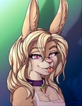 anthro blonde_hair breasts clothed clothed_anthro clothed_female clothing collar eyebrows eyelashes female female_anthro gradient_background hair pink_eyes simple_background solo unlocked_reward zombikiss patreon lagomorph leporid mammal rabbit 2022 headshot_portrait portrait