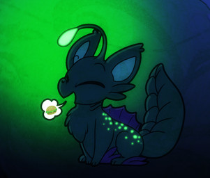 ambiguous_gender blue_body duo female female_prey feral feral_pred feral_prey fin glowing glowing_markings green_markings larger_pred lure_(anatomy) markings micro oral_vore purple_markings quadruped size_difference tail vore whiskers white_eyes juccesnaccbar failbetter_games fallen_london k'aazast lampcat nonbinary_(lore)