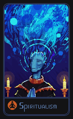 ambiguous_gender black_clothing blue_background blue_body candle candlelight clasped_hands clothed clothing eyes_closed fingers fire light mouth_closed not_furry orange_clothing praying simple_background solo spiritual text topwear kepchuk paradox_interactive stellaris humanoid reptilian_(stellaris) reptilian_2 digital_media_(artwork) pixel_(artwork) shaded
