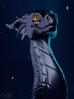 ambiguous_gender feral gift glowing glowing_eyes horn long_neck night scales sky smile solo star sunny_way european_mythology mythology dragon mythological_creature mythological_scalie scalie western_dragon 3d_(artwork) digital_media_(artwork) hi_res portrait