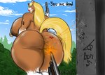 anthro big_breasts big_butt blonde_hair breasts brown_body brown_fur bulletproof butt female fur gun hair huge_breasts huge_butt kiss_mark lipstick makeup nipple_piercing nipples piercing ranged_weapon solo tail tail_aside tattoo thick_thighs weapon boysa_228 fiona_maray equid equine horse mammal