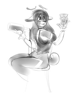 alcohol anthro antlers beverage big_breasts biped black_nose blush bodily_fluids breasts chair cleavage clothed clothing countershade_face countershading curled_tail drooling drunk ears_back eyebrows female food food_fetish food_play freckles front_view fur furniture hair holding_glass holding_object horn lingerie long_hair looking_away looking_up multicolored_body multicolored_fur pivoted_ears pouring raised_eyebrows saliva short_tail sitting skimpy small_tail solo substance_intoxication tail wakamezake wet white_body white_countershading white_fur wide_eyed wine immadrawthings calista_(lilybird) deer mammal 2015 digital_drawing_(artwork) digital_media_(artwork) guide_lines hi_res monochrome portrait sketch three-quarter_portrait