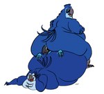 anthro ass_to_ass beak butt feathers group male morbidly_obese morbidly_obese_anthro obese obese_anthro open_beak open_mouth overweight overweight_anthro overweight_male squish tail tail_feathers trio joe-anthro blue_sky_studios rio_(series) blu_(rio) eduardo_(rio) roberto_(rio) avian bird macaw neotropical_parrot parrot spix's_macaw true_parrot signature