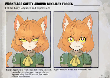 ambiguous_gender armor ascot body_armor cat_smile closed_frown closed_smile clothed clothing freckled_face freckles frown fully_clothed hair half-closed_eyes inner_ear_fluff medium_hair mouth_closed narrowed_eyes orange_hair pauldron pointy_ears prick_ears pupils red_eyes simple_background slit_pupils smile solo star_pupils symbol_on_clothing tail text thin_tail tuft wide_eyed yellow_sclera dancwart dancy_(dancwart) animal_humanoid felid felid_humanoid feline feline_humanoid humanoid mammal mammal_humanoid bust_portrait english_text hi_res portrait signature