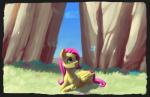 detailed_background duo female feral grass green_eyes hair outside painterly pink_hair plant sitting smile solo_focus wings eqlipse_(artist) friendship_is_magic hasbro my_little_pony mythology fluttershy_(mlp) ambient_arthropod ambient_butterfly ambient_flier ambient_insect arthropod butterfly equid equine insect lepidopteran mammal mythological_creature mythological_equine pegasus