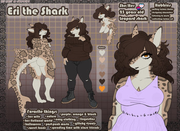 anthro areola bisexual_pride_colors black_boots black_bottomwear black_clothing black_footwear black_jeans black_pants boots bottomwear breasts brown_clothing brown_hair brown_sweater brown_topwear butt clothed clothing denim denim_bottomwear denim_clothing dress female fluffy fluffy_hair footwear hair hair_over_eye jeans lgbt_pride long_hair markings multicolored_body nipples nude nude_anthro orange_eyes pants pattern_background pink_clothing pink_dress pride_colors shark_tail shoes simple_background slightly_chubby slightly_chubby_anthro slightly_chubby_female solo spots spotted_body standing sweater text topwear torn_bottomwear torn_clothing torn_jeans torn_pants transgender_pride_colors translucent translucent_clothing translucent_dress chupapops eri_the_shark aquatic fish ground_shark leopard_shark shark triakid absurd_res english_text flat_colors hi_res model_sheet watermark trans_(lore) trans_woman_(lore)