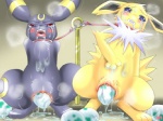 bdsm blush bodily_fluids bondage bound breath duo egg female feral genitals group_oviposition oviposition panting pussy spread_pussy spreading sweat tears unknown_artist nintendo pokemon eeveelution generation_1_pokemon generation_2_pokemon jolteon pokemon_(species) umbreon