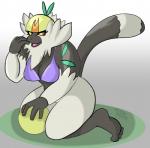 anthro bikini bikini_top blush bottomless breasts clothed clothing coconut drupe_(fruit) female food fruit open_mouth orange_eyes plant pokemorph smile solo swimwear two-piece_swimsuit yellow_sclera kl0ndike nintendo pokemon generation_7_pokemon mammal passimian pokemon_(species) primate 2017 signature