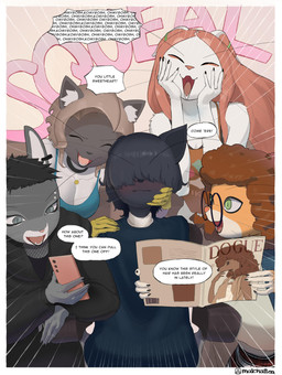 5_fingers anthro bangs barbell_piercing barber_cape barber_shop big_breasts black_body black_bottomwear black_claws black_clothing black_collar black_ears black_eyewear black_fur black_glasses black_hair black_hoodie black_nose black_skirt black_text black_topwear black_whiskers blue_cardigan blue_clothing blue_shirt blue_tank_top blue_topwear blush border bottomwear breast_size_difference breasts brown_hair cardigan cellphone chair claws cleavage clothed clothing collar collar_tag curly_hair dialogue ear_piercing ear_ring electronics excited eyebrow_barbell eyebrow_piercing eyes_closed eyewear facial_piercing female female_anthro finger_claws fingers focus_lines fur furniture glasses gloves green_eyes grey_body grey_ears grey_eyes grey_fur group hair hair_over_eyes hand_on_cheek handwear holding_cellphone holding_magazine holding_object holding_phone holding_smartphone hoodie humanoid_hands inner_ear_fluff logo long_hair magazine male male_anthro medium_breasts multicolored_body multicolored_fur multicolored_skirt open_mouth open_smile orange_body orange_clothing orange_fur orange_shirt orange_tank_top orange_topwear parody pattern_bottomwear pattern_clothing pattern_skirt phone piercing pink_hair pink_inner_ear pink_nose pink_text pink_tongue plaid plaid_bottomwear plaid_clothing plaid_skirt pupils red_bottomwear red_clothing red_skirt ring_piercing round_glasses shirt short_hair sitting skirt slit_pupils small_breasts smartphone smile snout speech_bubble talking_to_another tan_hair tank_top teeth text tongue topwear tuft two_tone_body two_tone_fur whiskers white_body white_border white_bottomwear white_clothing white_ears white_fur white_inner_ear_fluff white_shirt white_skirt white_topwear white_whiskers yellow_clothing yellow_gloves yellow_handwear matchattea vogue_(magazine) dallas_(matchattea) simone_(matchattea) domestic_cat felid feline felis mammal 2026 artist_logo comic english_text hi_res signature