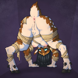 all_fours anthro anus areola ass_up bandage big_butt black_hair blue_eyes bodily_fluids breasts brown_body butt circlet clothing costume egyptian egyptian_clothing egyptian_headdress eyebrows female fingers fur fur_tuft genital_fluids genitals hair halloween_costume hands_on_ground holidays hooves inverted_nipples looking_through looking_through_legs makeup multicolored_body multicolored_fur mummy_costume mummy_wrappings nipples pink_nipples presenting presenting_hindquarters presenting_vulva pubes raised_tail rear_view short_tail simple_background small_breasts solo tail tail_anus thick_thighs tuft two_tone_body two_tone_fur vaginal_fluids vulva wide_hips roodyyelen halloween cervine deer mammal 1:1 2025 digital_media_(artwork) hi_res