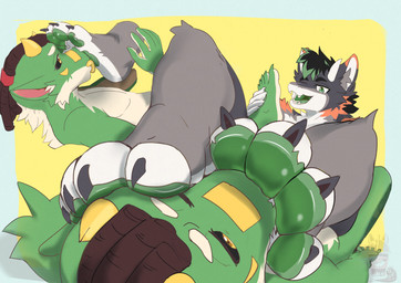 2_horns anthro claws dreadlocks duo feet foot_fetish foot_focus foot_grab foot_lick foot_play foot_rub fur horn licking male male/male multicolored_body multicolored_ears multicolored_fur multicolored_tail pawpads paws paws_in_face paws_on_head raised_paw sitting sitting_on_another sitting_on_ground tail toe_claws tongue two_tone_body two_tone_fur tabascomilk mythology tabasco_(tabascomilk) dragon furred_dragon furred_scalie mythological_creature mythological_scalie scalie absurd_res hi_res