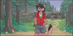 2015 5_fingers adolescent anthro arrow_sign biped black_tail blue_eyes bottomwear brown_hair brown_nose brown_tail_tip camp camp_pines cheek_tuft clothed clothing comic detailed_background digital_media_(artwork) dipstick_tail direction_sign directional_arrow domestic_cat domovoi_lazaroth english_text eyebrows facial_tuft felid feline felis female fingers forest front_view full-length_portrait fully_clothed fur hair hands_on_hips hanging_sign hoodie jacket jenny_(domovoi) location_sign looking_at_viewer mammal markings multicolored_tail outside pink_body pink_fur pink_tail plant planted_sign portrait shaded short_hair short_story shorts sign smile solo standing story story_in_description tail tail_markings text topwear tree tuft whistle_(object) young