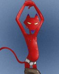 anthro arms_above_head belly bottomwear bottomwear_down briefs clothed clothing male mostly_nude nipples pants pants_down partially_clothed raised_arms solo underwear illegaleel cartoon_network courage_the_cowardly_dog katz_(courage_the_cowardly_dog) felid mammal hi_res