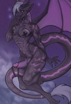 anthro femboy genital_piercing genitals horn long_tail male membrane_(anatomy) membranous_wings multiple_piercings nude pasties penis penis_piercing piercing solo tail tasteful_nudity teasing wide_hips wings lgnida caybito bat demon mammal hi_res