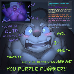 angry anthro camera chat computer controller duo electronics fur game_controller inside laugh livestream male male/male open_mouth pawpads paws text vore webcam bubblebnnuy canid canine canis domestic_dog felid feline husky leopard mammal nordic_sled_dog pantherine spitz 1:1 comic english_text hi_res