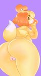 anthro bent_over big_butt blush breasts butt butt_focus female fur genitals hair looking_at_viewer looking_back nipples nude open_mouth presenting presenting_hindquarters purple_background pussy simple_background solo standing thick_thighs wide_hips yellow_body yellow_fur bulveetox animal_crossing nintendo isabelle_(animal_crossing) canid canine canis domestic_dog mammal shih_tzu toy_dog absurd_res hi_res