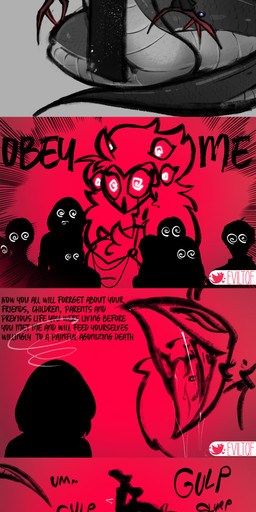 anthro apode beak bodily_fluids death dialogue female female_pred forced group hypnosis hypnotic_eyes legless mind_control open_mouth oral_vore ringed_eyes serpentine size_difference split_form text tongue vore eviltqf hellaverse helluva_boss stolas_(helluva_boss) avian bird demon draconcopode lamia naga reptile scalie snake absurd_res digital_media_(artwork) english_text hi_res